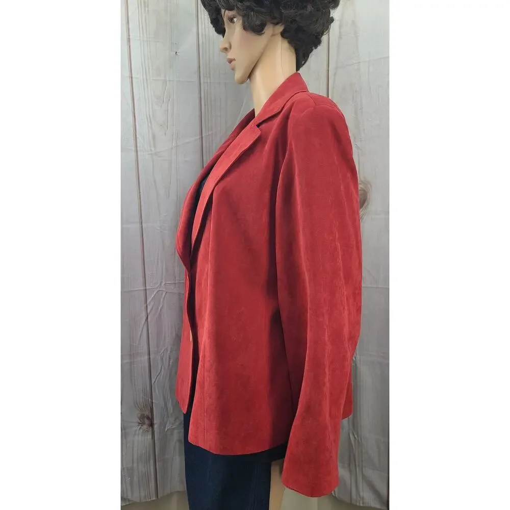 Judith Hart Women's Sz 16W 2 Button Faux Suede Red Blazer Jacket Silky Lining